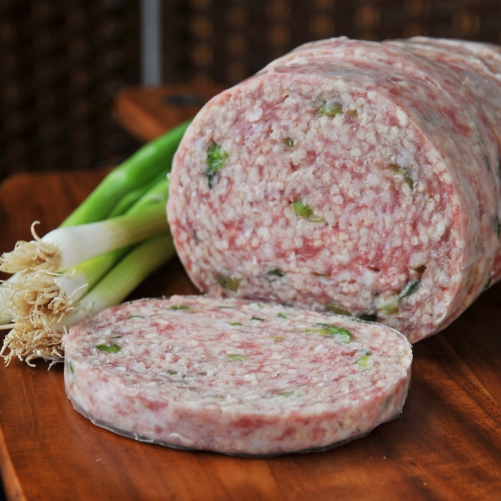 Our award winning pork round with finely chopped fresh spring onion.