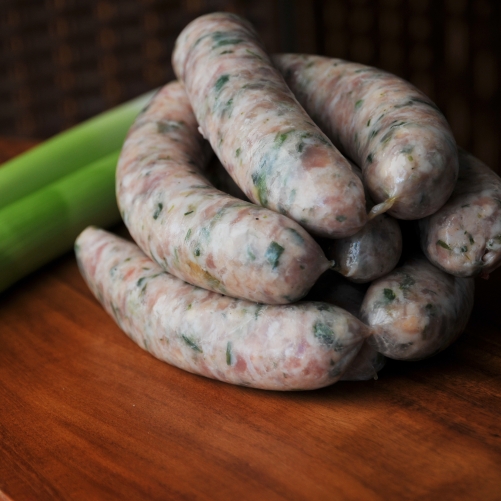 A truly sizzling sausage, made with fresh leeks.