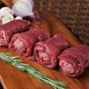 Prime Scotch Beef rolled in our tradional beef sausage. Oven cook.