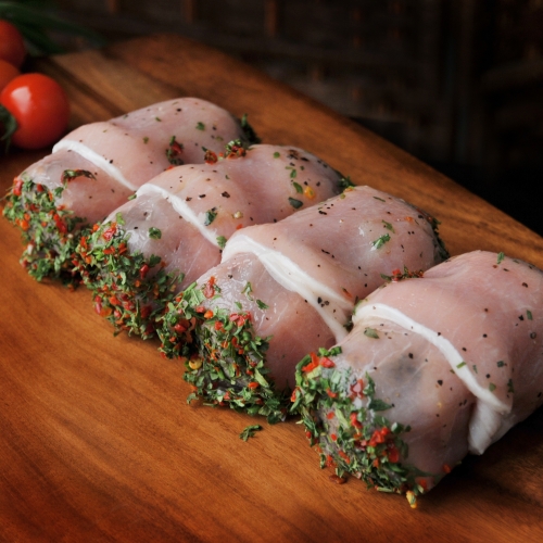 Our own make haggis wrapped in sweetcure bacon with sea salt and black lampong pepper glaze.